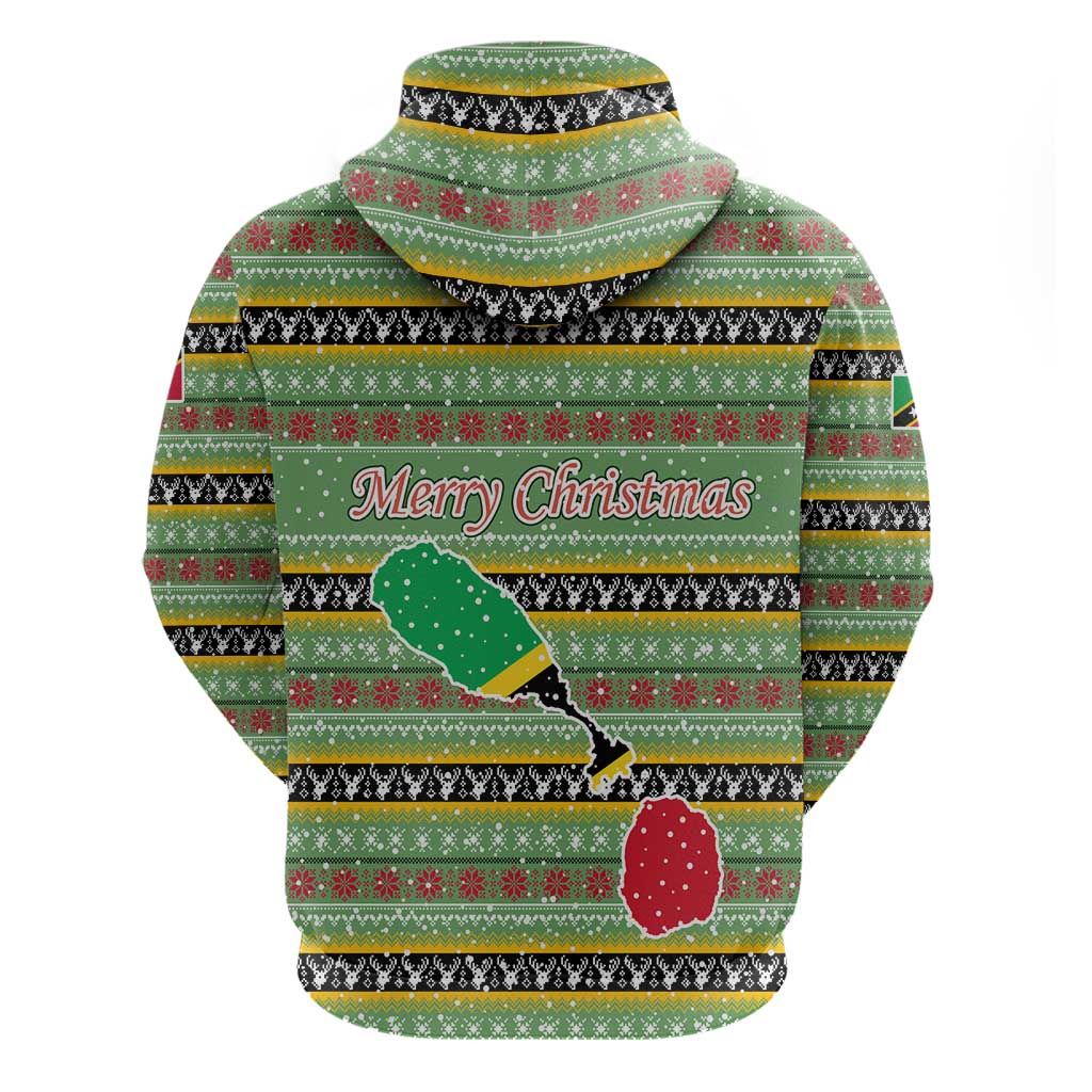 Saint Kitts and Nevis Christmas Zip Hoodie with Green Red Black Xmas Sailboat and Map - Wonder Print Shop