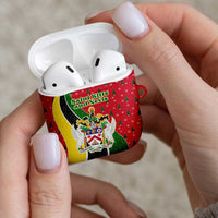Saint Kitts and Nevis Christmas AirPods Case with Red Green Black Xmas Monkey Gift and Coat of Arms - Wonder Print Shop