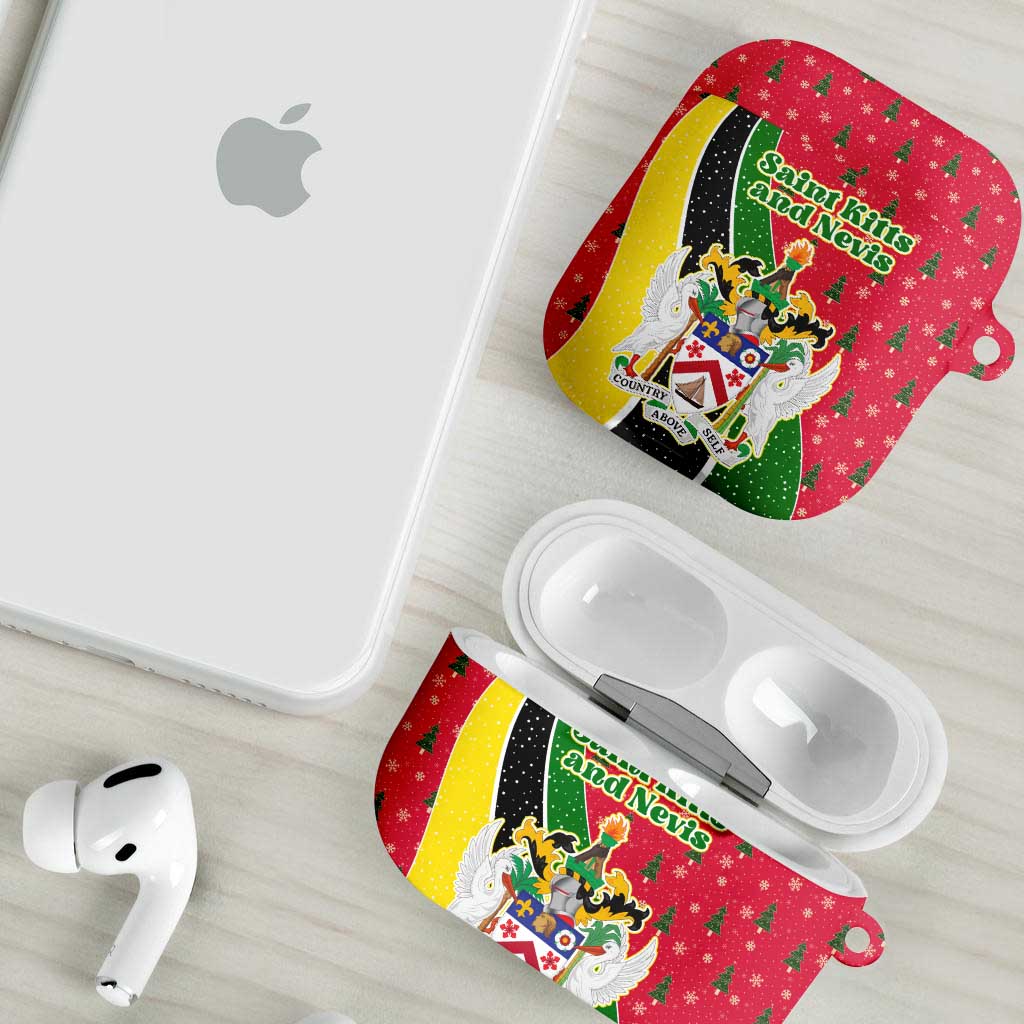 Saint Kitts and Nevis Christmas AirPods Case with Red Green Black Xmas Monkey Gift and Coat of Arms - Wonder Print Shop