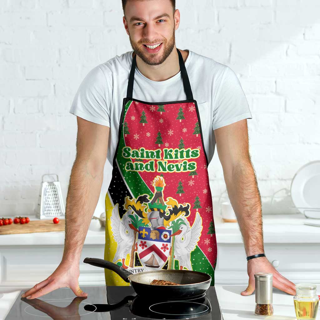 Saint Kitts and Nevis Christmas Apron with Red Green Black Xmas Monkey Gift and Coat of Arms - Wonder Print Shop