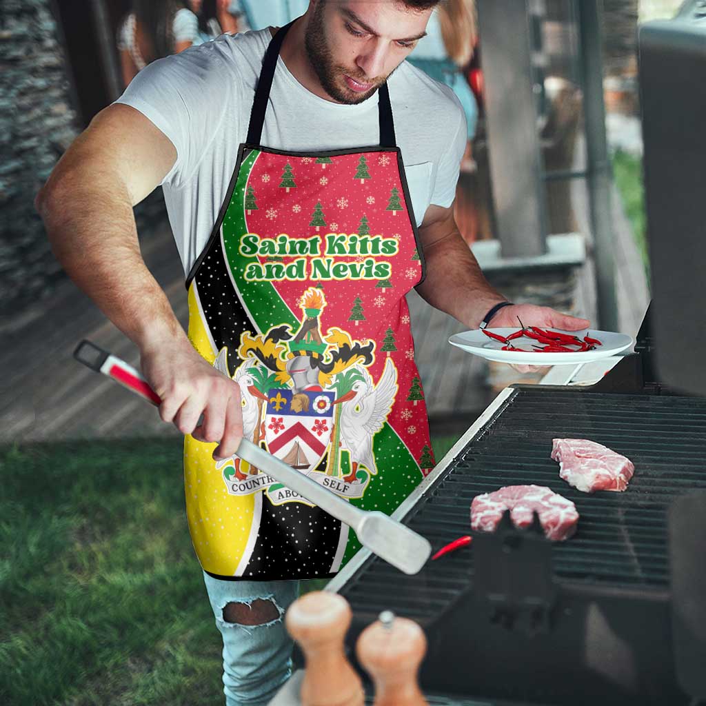 Saint Kitts and Nevis Christmas Apron with Red Green Black Xmas Monkey Gift and Coat of Arms - Wonder Print Shop