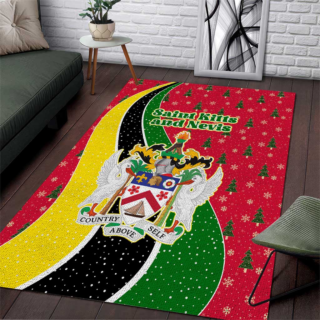 Saint Kitts and Nevis Christmas Area Rug with Red Green Black Xmas Monkey Gift and Coat of Arms - Wonder Print Shop