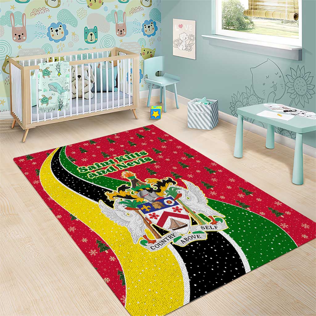 Saint Kitts and Nevis Christmas Area Rug with Red Green Black Xmas Monkey Gift and Coat of Arms - Wonder Print Shop