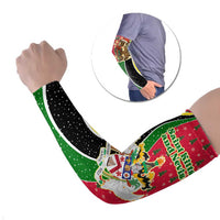 Saint Kitts and Nevis Christmas Arm Sleeves with Red Green Black Xmas Monkey Gift and Coat of Arms - Wonder Print Shop