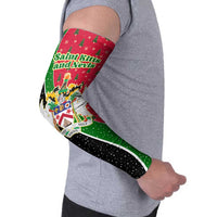 Saint Kitts and Nevis Christmas Arm Sleeves with Red Green Black Xmas Monkey Gift and Coat of Arms - Wonder Print Shop