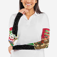 Saint Kitts and Nevis Christmas Arm Sleeves with Red Green Black Xmas Monkey Gift and Coat of Arms - Wonder Print Shop