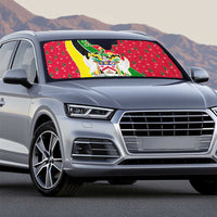 Saint Kitts and Nevis Christmas Auto Sun Shade with Red Green Black Xmas Monkey Gift and Coat of Arms - Wonder Print Shop