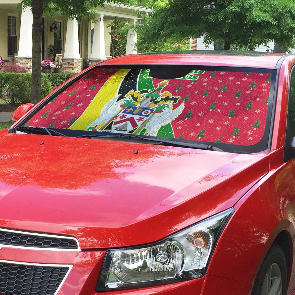 Saint Kitts and Nevis Christmas Auto Sun Shade with Red Green Black Xmas Monkey Gift and Coat of Arms - Wonder Print Shop