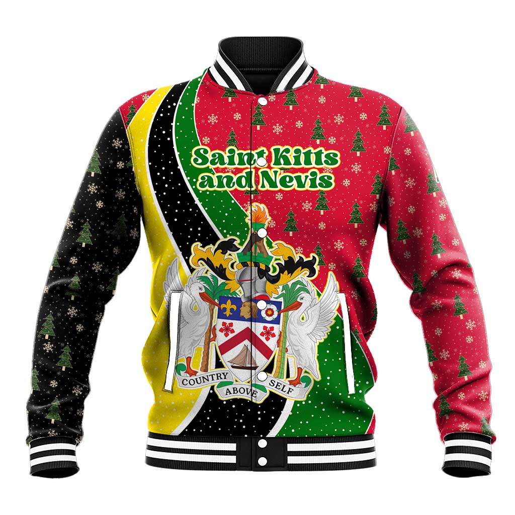 Saint Kitts and Nevis Christmas Baseball Jacket with Red Green Black Xmas Monkey Gift and Coat of Arms - Wonder Print Shop