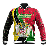 Saint Kitts and Nevis Christmas Baseball Jacket with Red Green Black Xmas Monkey Gift and Coat of Arms - Wonder Print Shop