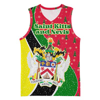 Saint Kitts and Nevis Christmas Basketball Jersey with Red Green Black Xmas Monkey Gift and Coat of Arms - Wonder Print Shop