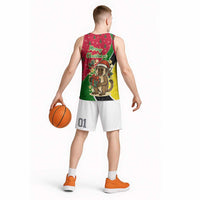 Saint Kitts and Nevis Christmas Basketball Jersey with Red Green Black Xmas Monkey Gift and Coat of Arms - Wonder Print Shop