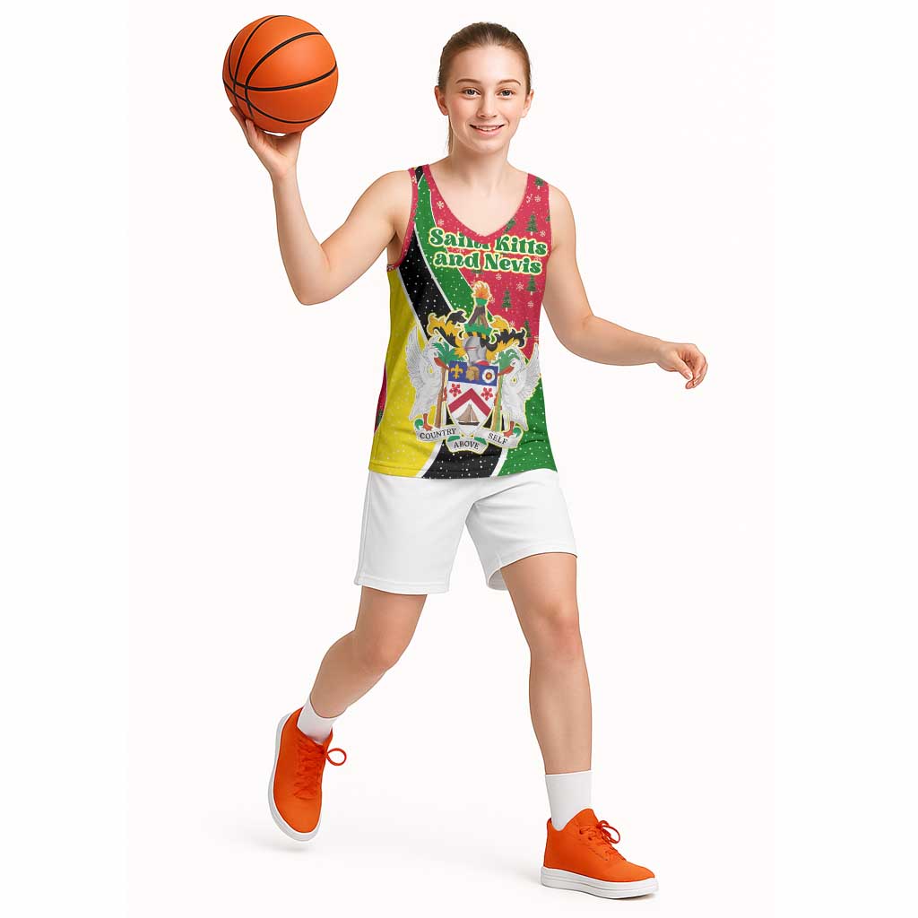 Saint Kitts and Nevis Christmas Basketball Jersey with Red Green Black Xmas Monkey Gift and Coat of Arms - Wonder Print Shop