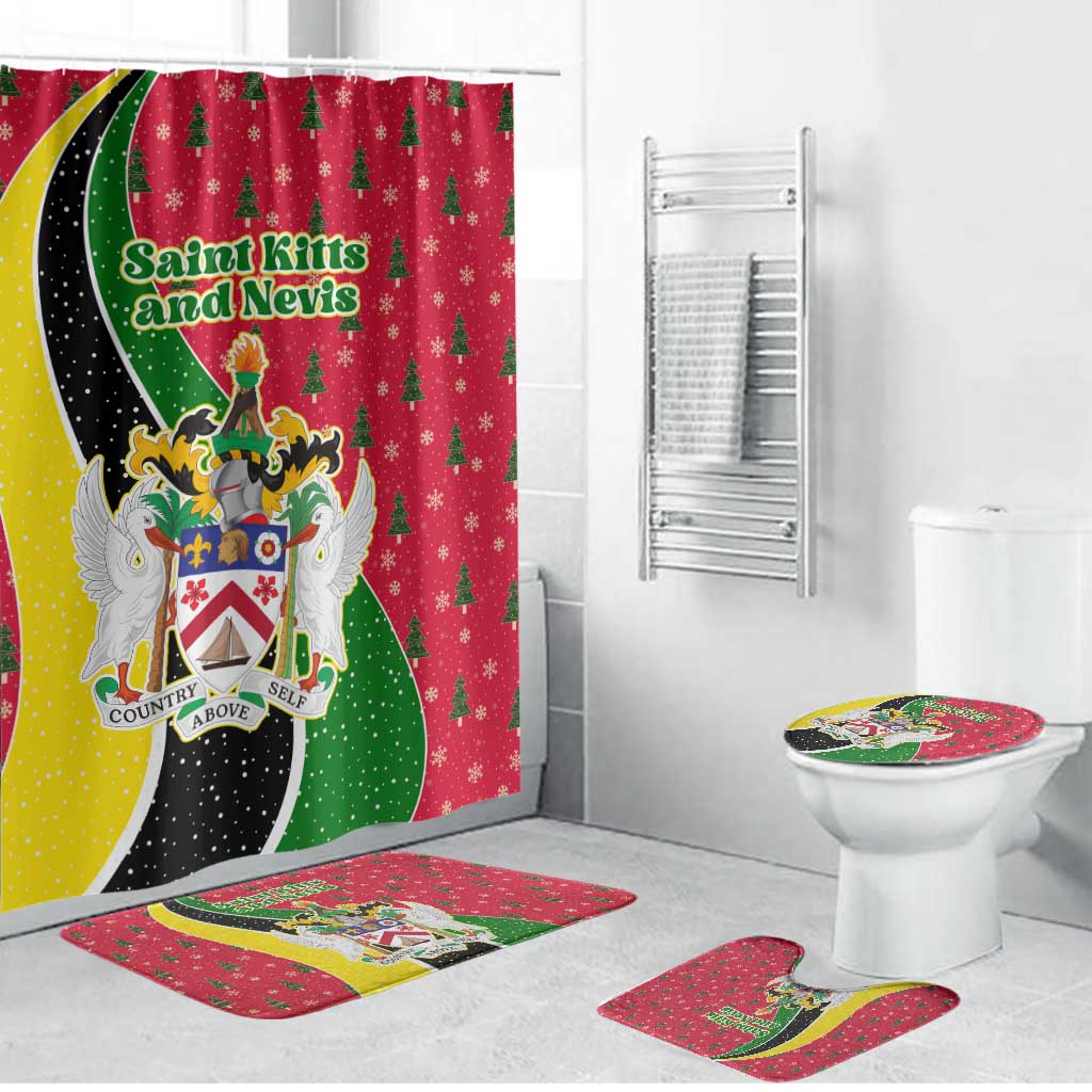 Saint Kitts and Nevis Christmas Bathroom Set with Red Green Black Xmas Monkey Gift and Coat of Arms - Wonder Print Shop