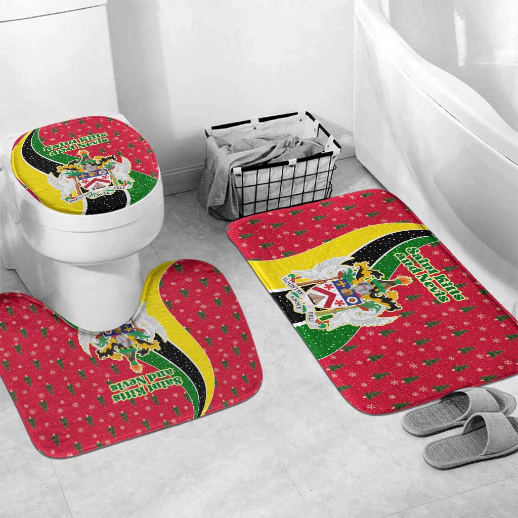 Saint Kitts and Nevis Christmas Bathroom Set with Red Green Black Xmas Monkey Gift and Coat of Arms - Wonder Print Shop