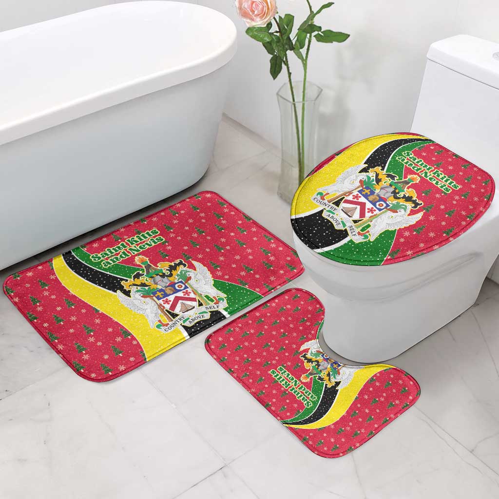 Saint Kitts and Nevis Christmas Bathroom Set with Red Green Black Xmas Monkey Gift and Coat of Arms - Wonder Print Shop