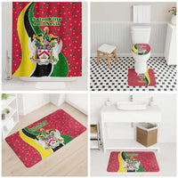 Saint Kitts and Nevis Christmas Bathroom Set with Red Green Black Xmas Monkey Gift and Coat of Arms - Wonder Print Shop