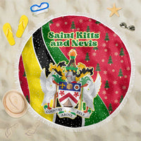 Saint Kitts and Nevis Christmas Beach Blanket with Red Green Black Xmas Monkey Gift and Coat of Arms - Wonder Print Shop