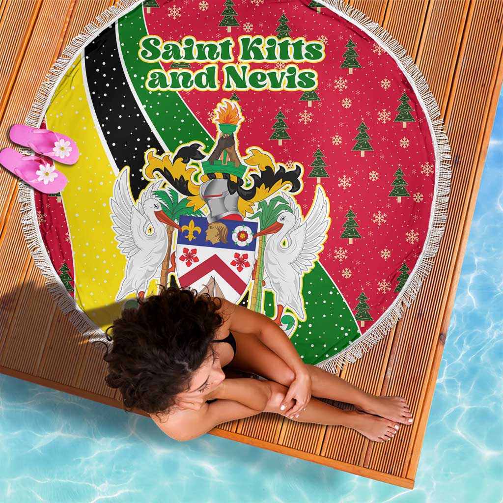 Saint Kitts and Nevis Christmas Beach Blanket with Red Green Black Xmas Monkey Gift and Coat of Arms - Wonder Print Shop