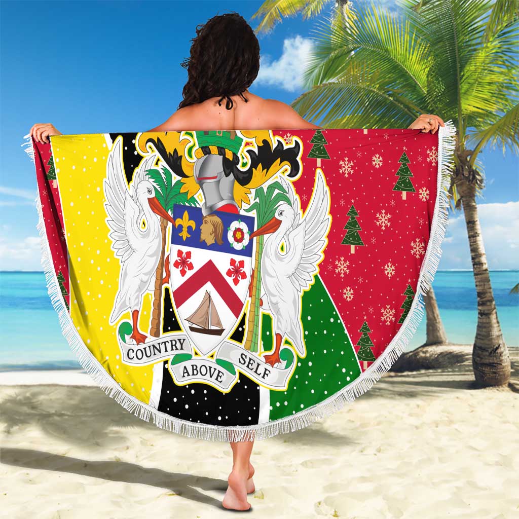 Saint Kitts and Nevis Christmas Beach Blanket with Red Green Black Xmas Monkey Gift and Coat of Arms - Wonder Print Shop