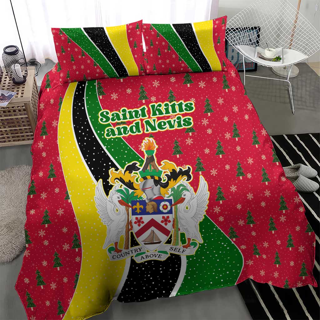 Saint Kitts and Nevis Christmas Bedding Set with Red Green Black Xmas Monkey Gift and Coat of Arms - Wonder Print Shop