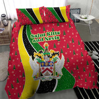 Saint Kitts and Nevis Christmas Bedding Set with Red Green Black Xmas Monkey Gift and Coat of Arms - Wonder Print Shop