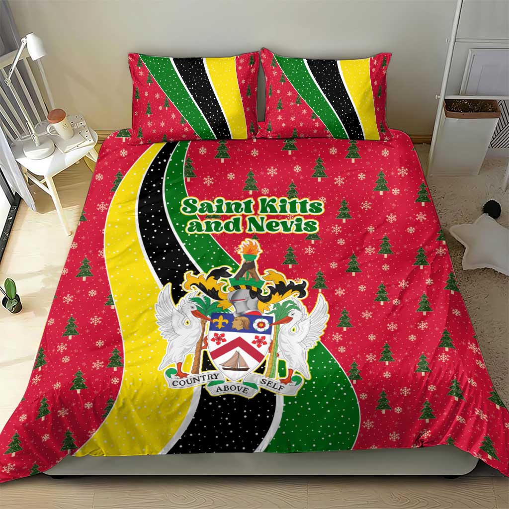 Saint Kitts and Nevis Christmas Bedding Set with Red Green Black Xmas Monkey Gift and Coat of Arms - Wonder Print Shop