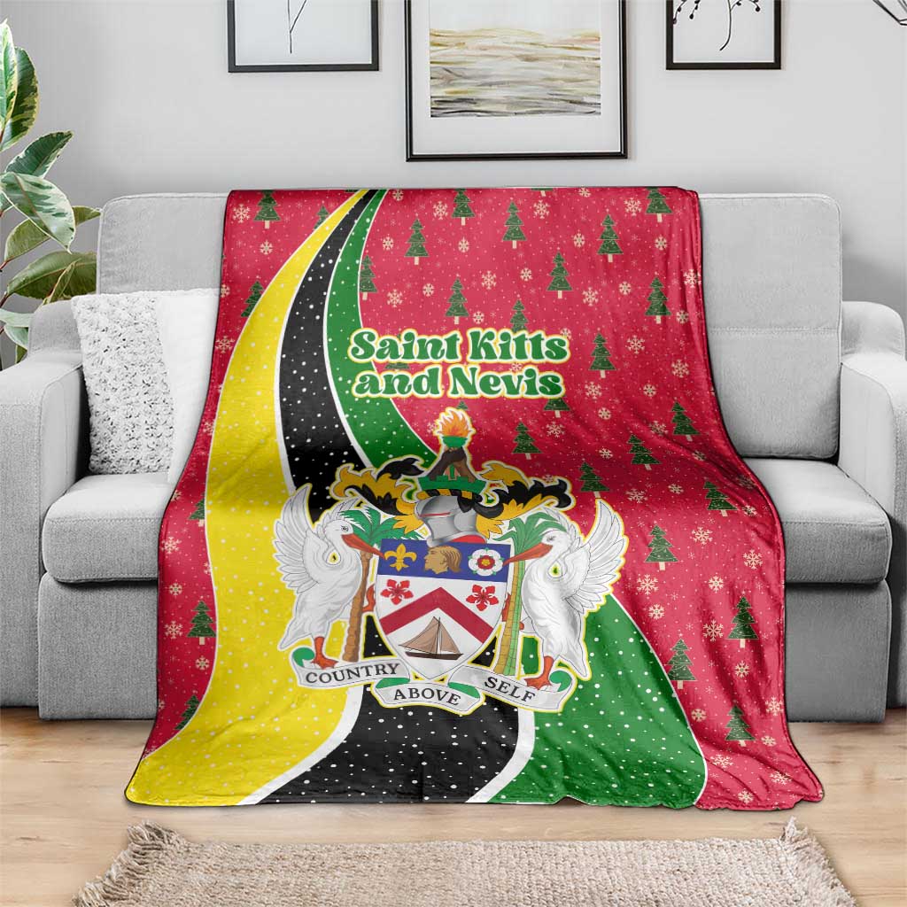 Saint Kitts and Nevis Christmas Blanket with Red Green Black Xmas Monkey Gift and Coat of Arms - Wonder Print Shop