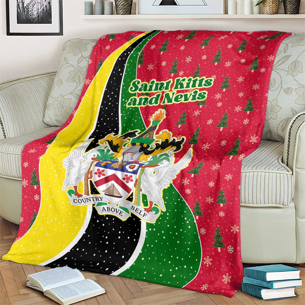 Saint Kitts and Nevis Christmas Blanket with Red Green Black Xmas Monkey Gift and Coat of Arms - Wonder Print Shop