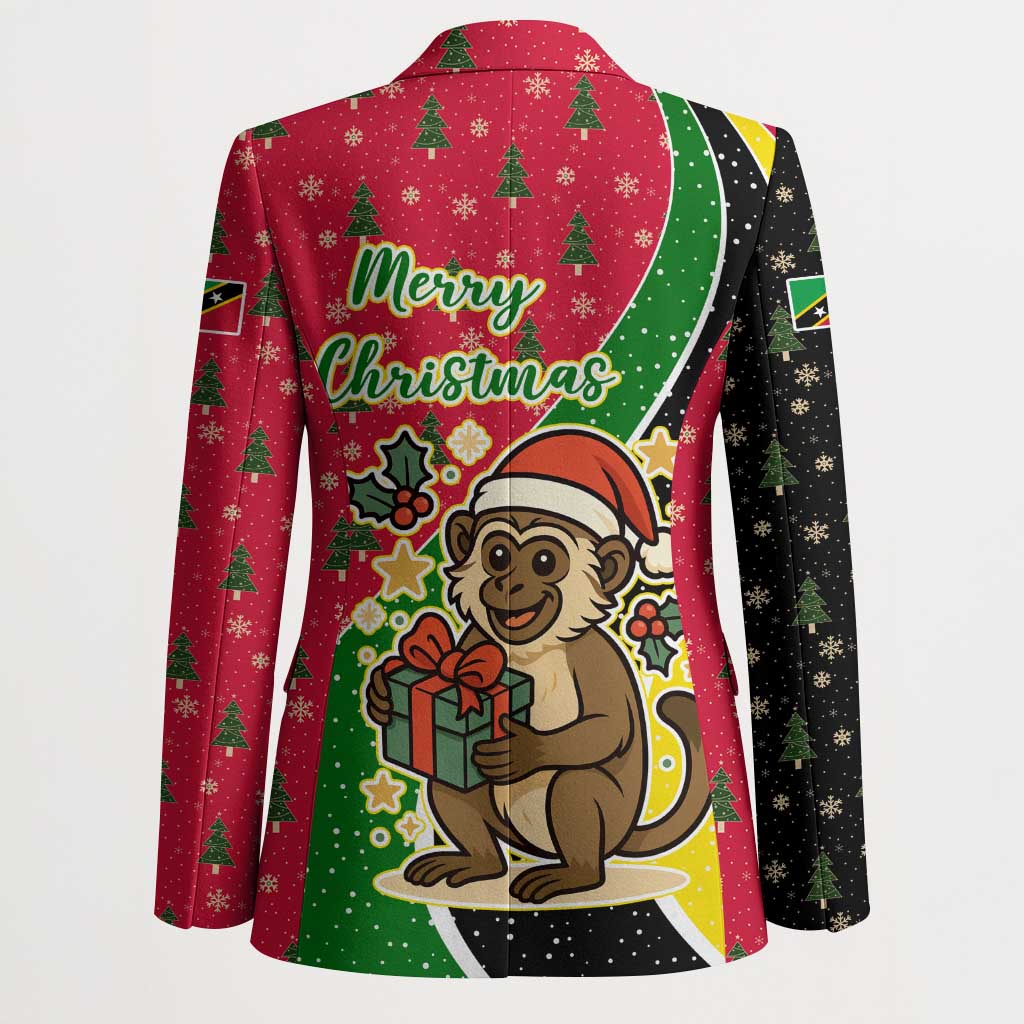Saint Kitts and Nevis Christmas Blazer with Red Green Black Xmas Monkey Gift and Coat of Arms - Wonder Print Shop