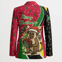 Saint Kitts and Nevis Christmas Blazer with Red Green Black Xmas Monkey Gift and Coat of Arms - Wonder Print Shop