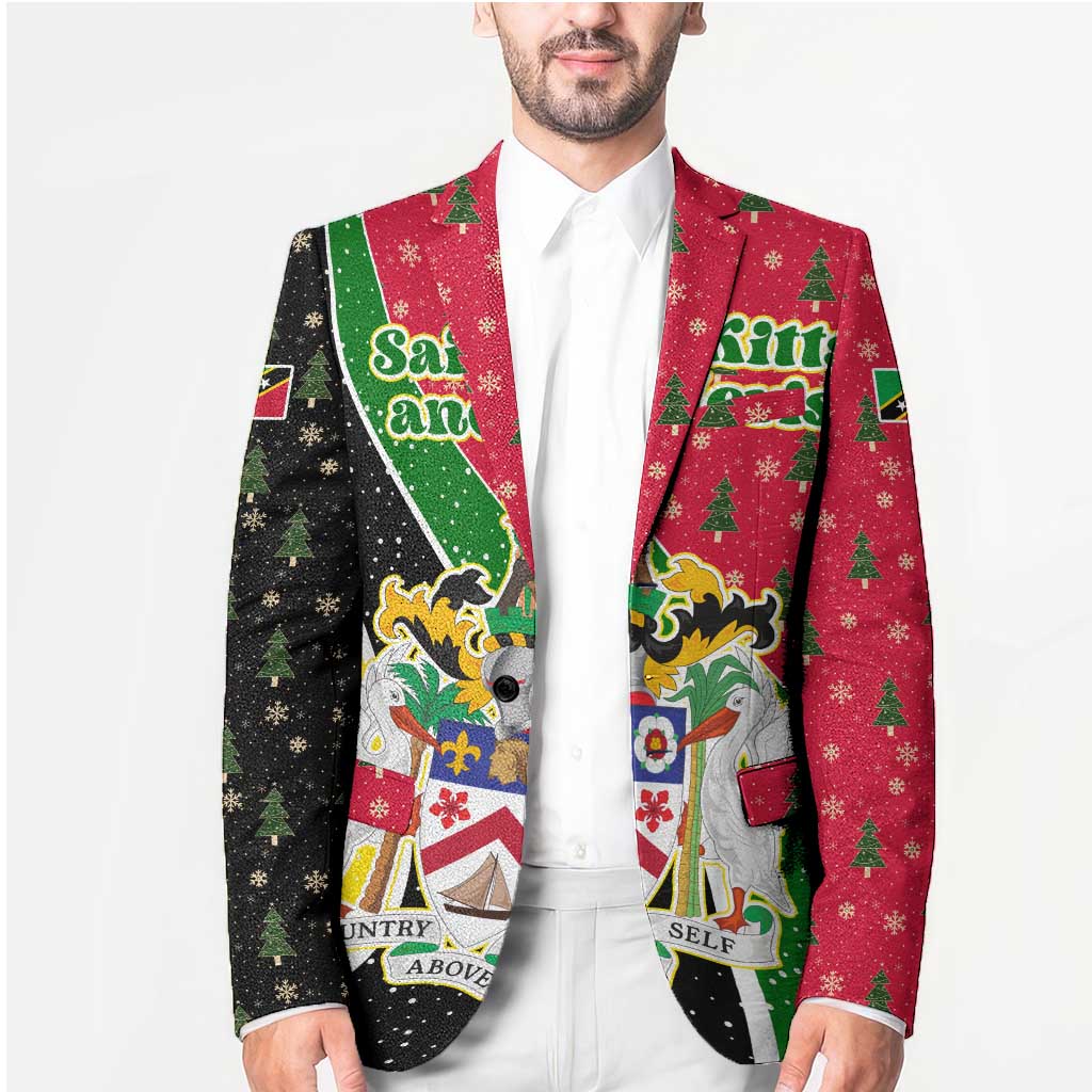 Saint Kitts and Nevis Christmas Blazer with Red Green Black Xmas Monkey Gift and Coat of Arms - Wonder Print Shop