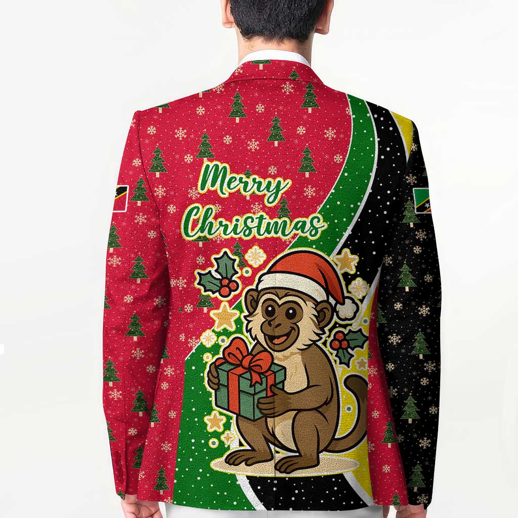 Saint Kitts and Nevis Christmas Blazer with Red Green Black Xmas Monkey Gift and Coat of Arms - Wonder Print Shop