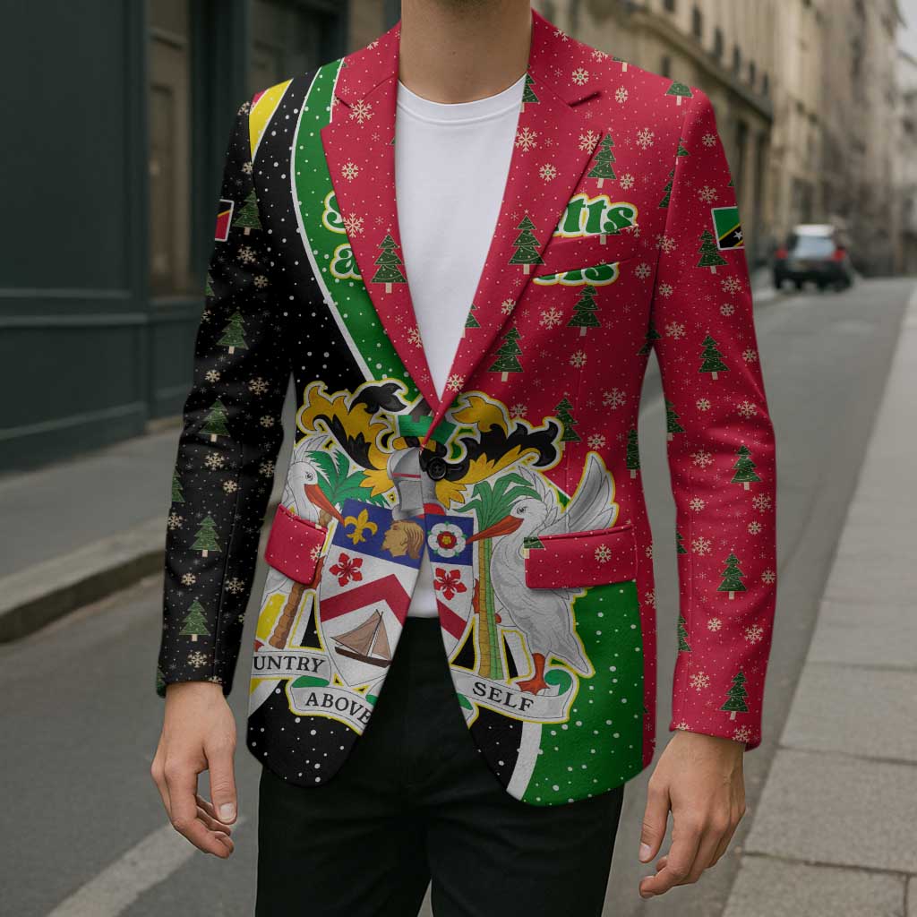 Saint Kitts and Nevis Christmas Blazer with Red Green Black Xmas Monkey Gift and Coat of Arms - Wonder Print Shop