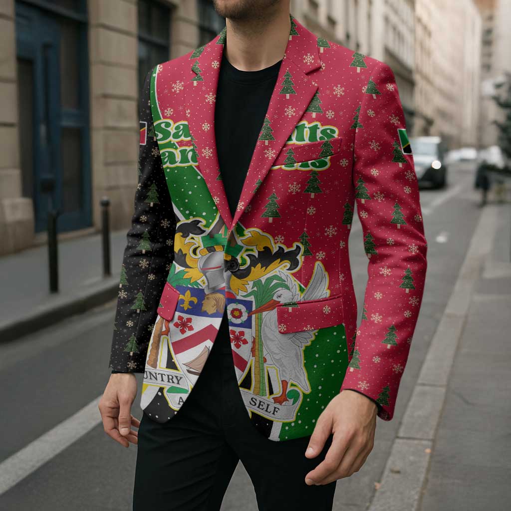 Saint Kitts and Nevis Christmas Blazer with Red Green Black Xmas Monkey Gift and Coat of Arms - Wonder Print Shop