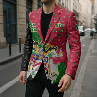 Saint Kitts and Nevis Christmas Blazer with Red Green Black Xmas Monkey Gift and Coat of Arms - Wonder Print Shop