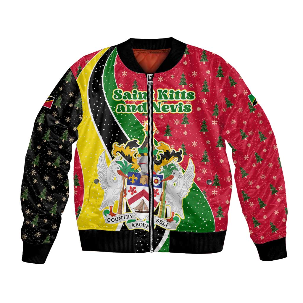 Saint Kitts and Nevis Christmas Bomber Jacket with Red Green Black Xmas Monkey Gift and Coat of Arms - Wonder Print Shop