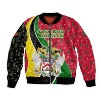 Saint Kitts and Nevis Christmas Bomber Jacket with Red Green Black Xmas Monkey Gift and Coat of Arms - Wonder Print Shop