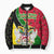 Saint Kitts and Nevis Christmas Bomber Puffer Jacket with Red Green Black Xmas Monkey Gift and Coat of Arms - Wonder Print Shop