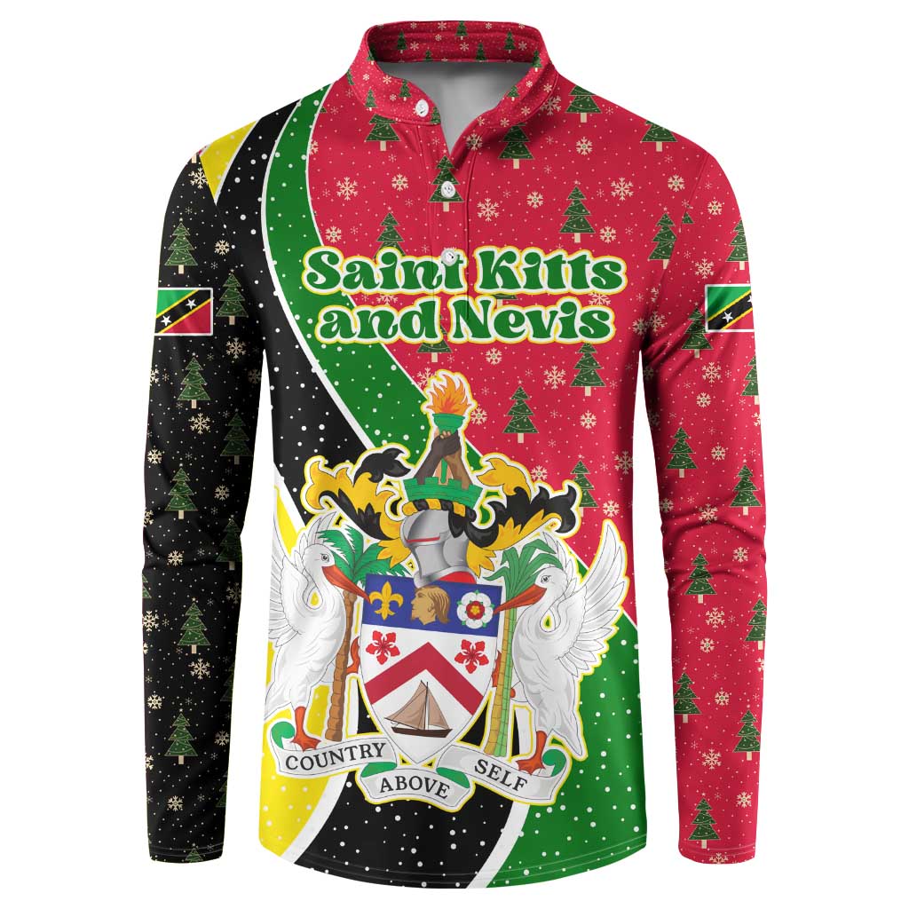 Saint Kitts and Nevis Christmas Button Sweatshirt with Red Green Black Xmas Monkey Gift and Coat of Arms - Wonder Print Shop