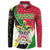 Saint Kitts and Nevis Christmas Button Sweatshirt with Red Green Black Xmas Monkey Gift and Coat of Arms - Wonder Print Shop