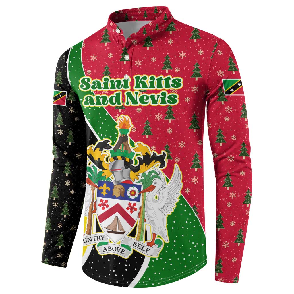 Saint Kitts and Nevis Christmas Button Sweatshirt with Red Green Black Xmas Monkey Gift and Coat of Arms - Wonder Print Shop