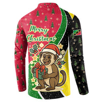 Saint Kitts and Nevis Christmas Button Sweatshirt with Red Green Black Xmas Monkey Gift and Coat of Arms - Wonder Print Shop