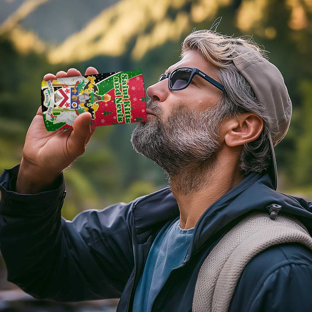 Saint Kitts and Nevis Christmas 4 in 1 Can Cooler Tumbler with Red Green Black Xmas Monkey Gift and Coat of Arms - Wonder Print Shop