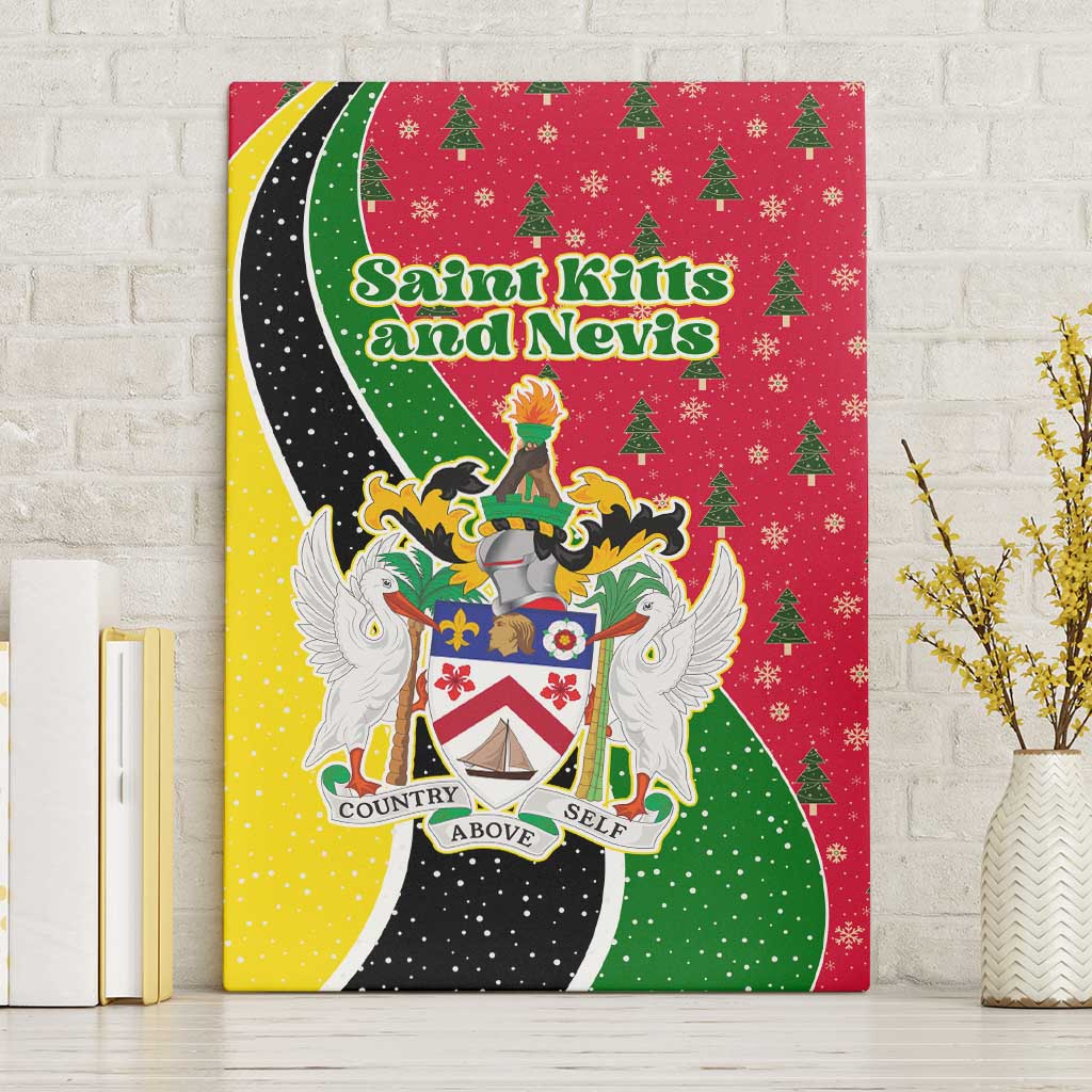 Saint Kitts and Nevis Christmas Canvas Wall Art with Red Green Black Xmas Monkey Gift and Coat of Arms - Wonder Print Shop