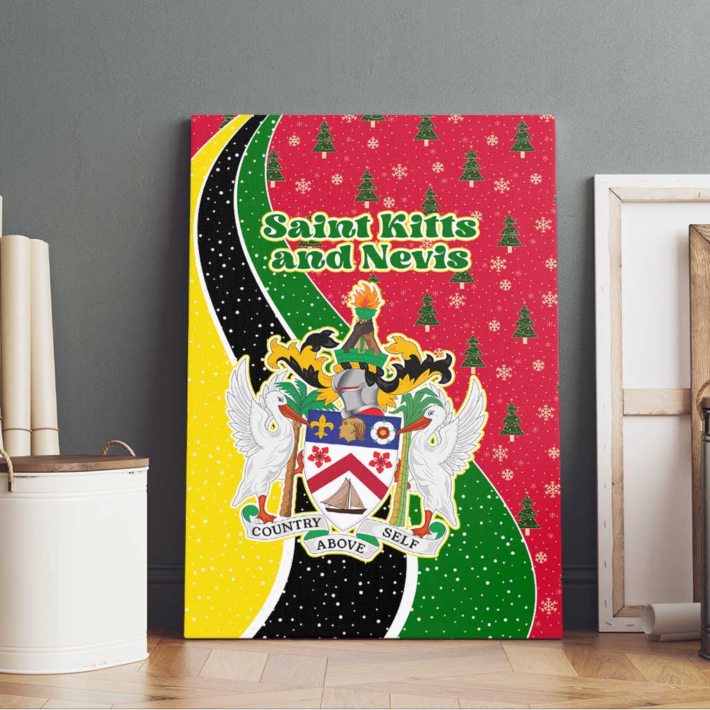 Saint Kitts and Nevis Christmas Canvas Wall Art with Red Green Black Xmas Monkey Gift and Coat of Arms - Wonder Print Shop