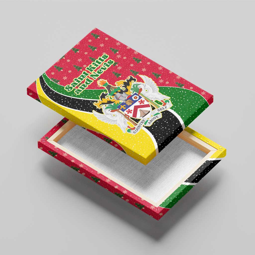 Saint Kitts and Nevis Christmas Canvas Wall Art with Red Green Black Xmas Monkey Gift and Coat of Arms - Wonder Print Shop