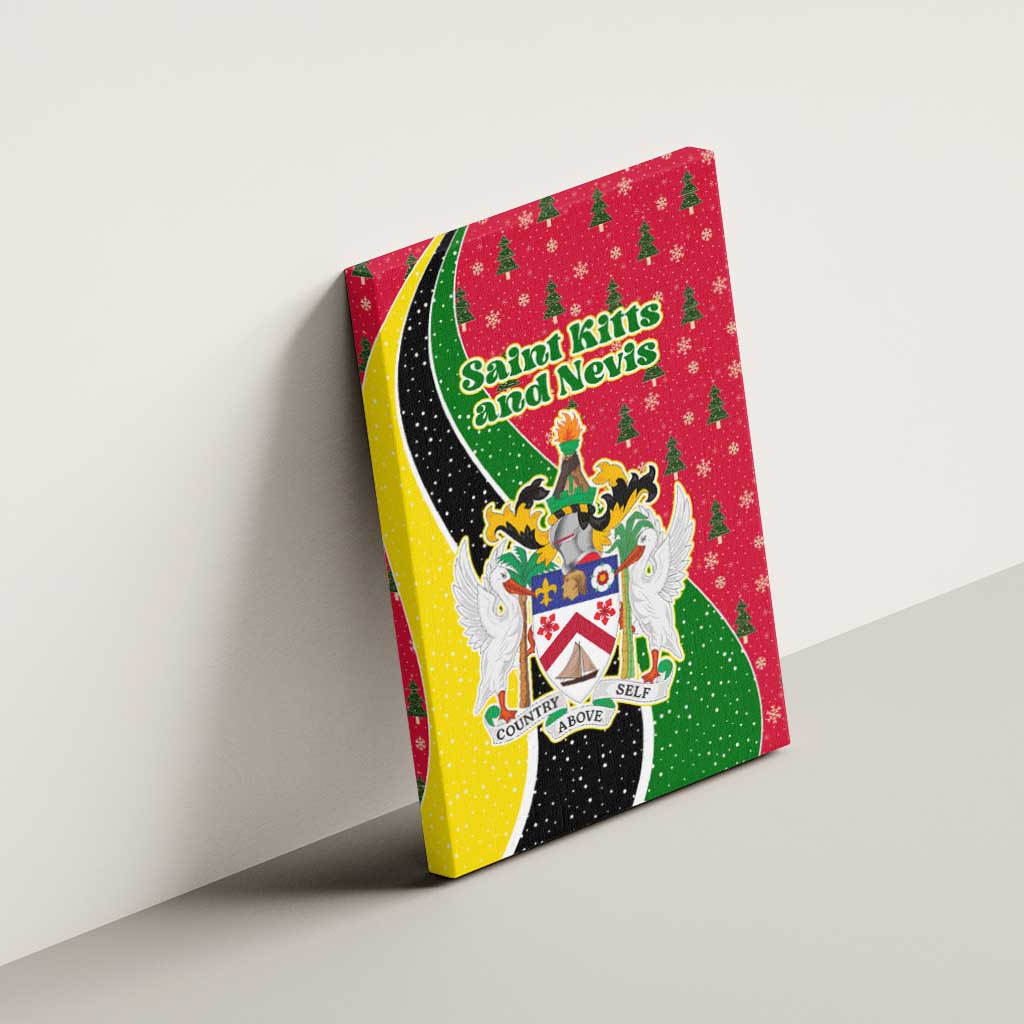 Saint Kitts and Nevis Christmas Canvas Wall Art with Red Green Black Xmas Monkey Gift and Coat of Arms - Wonder Print Shop