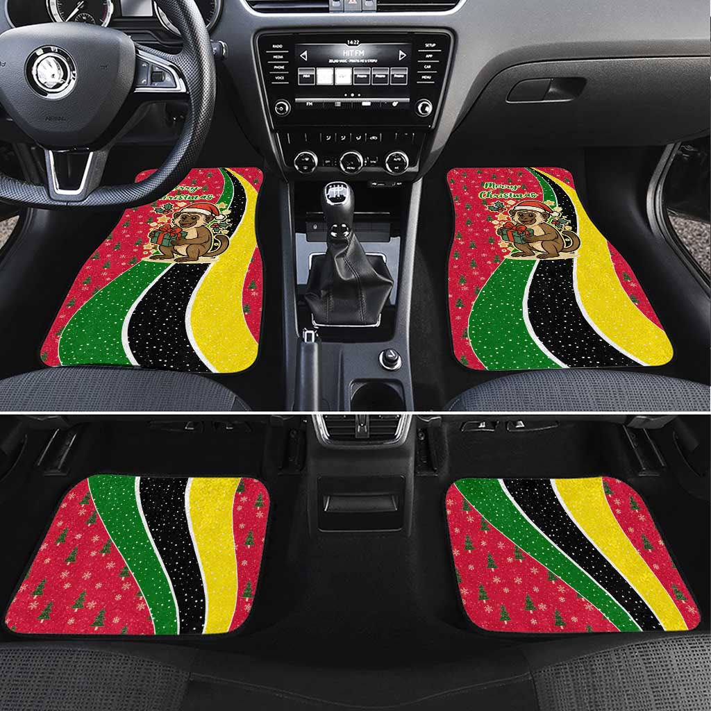 Saint Kitts and Nevis Christmas Car Mats with Red Green Black Xmas Monkey Gift and Coat of Arms - Wonder Print Shop