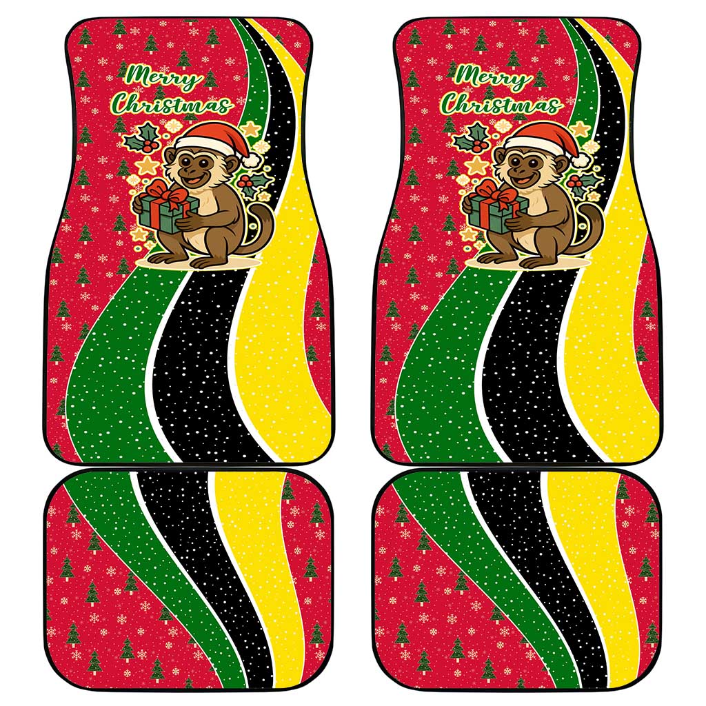 Saint Kitts and Nevis Christmas Car Mats with Red Green Black Xmas Monkey Gift and Coat of Arms - Wonder Print Shop